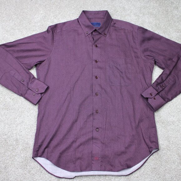 David Donahue Shirt Mens Large Purple 100% Cotton Long Sleeve Button Down - Picture 2 of 14